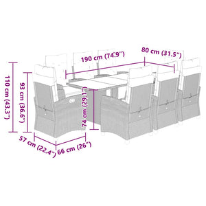 Set Pranzo da Giardino 9pz con Cuscini Grigio Chiaro Polyrattan 3212931