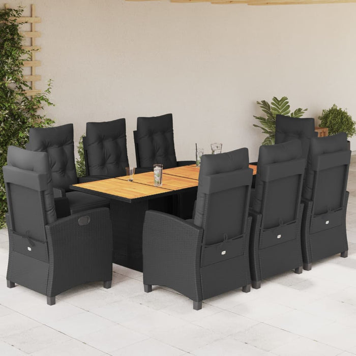 Set da Pranzo da Giardino 9 pz con Cuscini Nero in Polyrattan 3212937