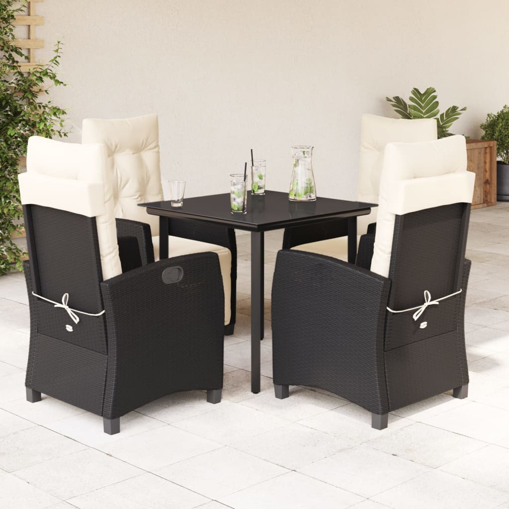 Set da Pranzo da Giardino 5 pz Nero con Cuscini in Polyrattan 3212954