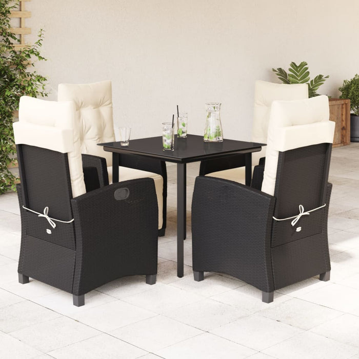 Set da Pranzo da Giardino 5 pz Nero con Cuscini in Polyrattan 3212954