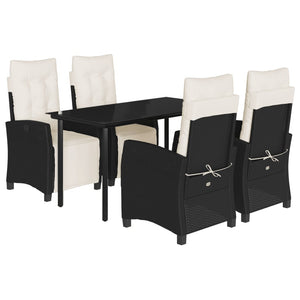 Set da Pranzo da Giardino 5 pz Nero con Cuscini in Polyrattan 3212955