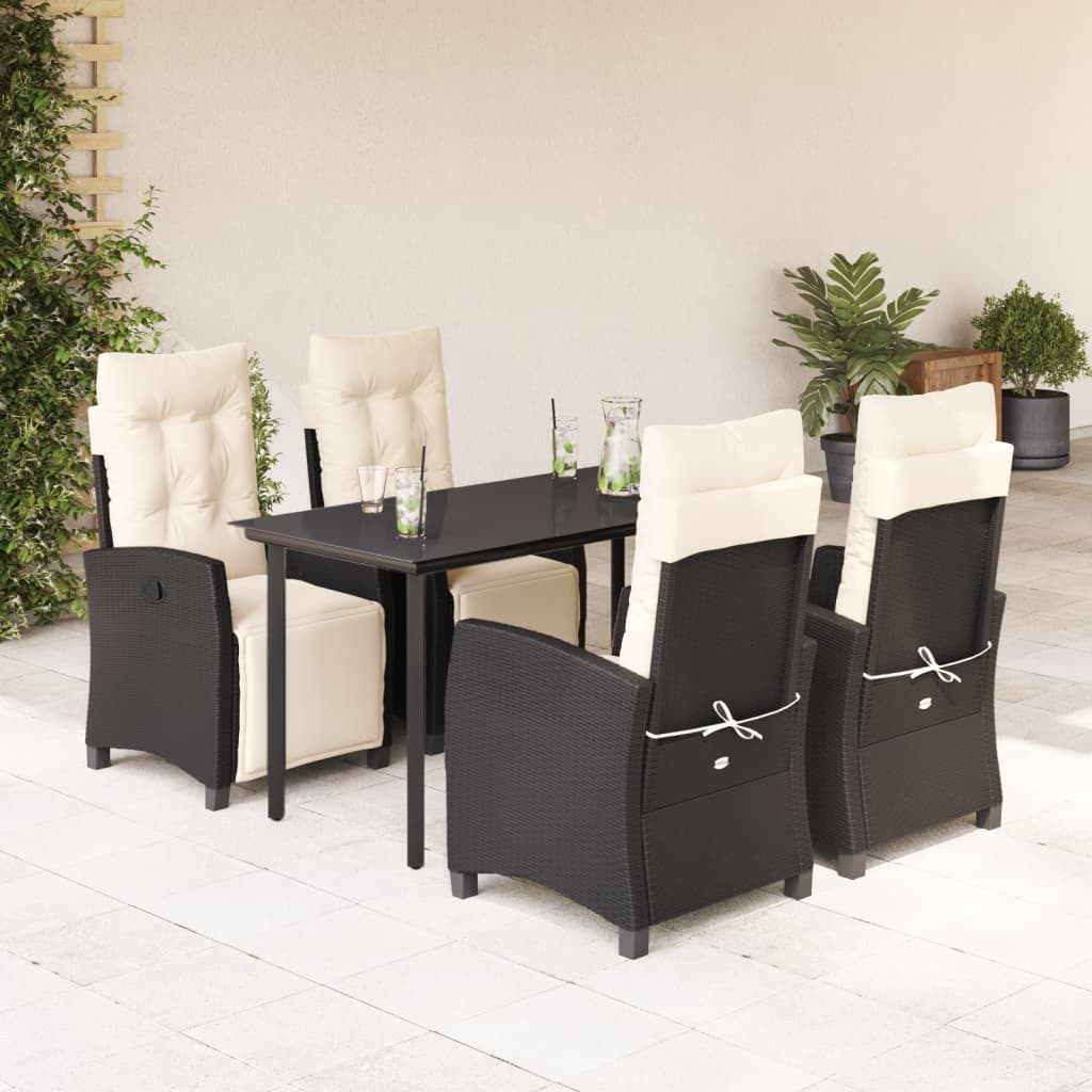 Set da Pranzo da Giardino 5 pz Nero con Cuscini in Polyrattan 3212955