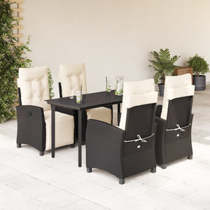 Set da Pranzo da Giardino 5 pz Nero con Cuscini in Polyrattan 3212955
