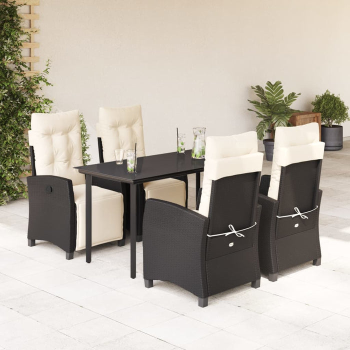 Set da Pranzo da Giardino 5 pz Nero con Cuscini in Polyrattan 3212955