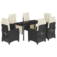 Set da Pranzo da Giardino 7 pz Nero con Cuscini in Polyrattan 3212957