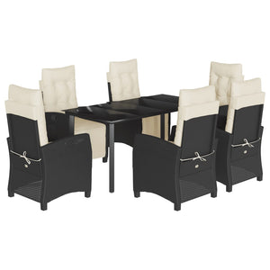 Set da Pranzo da Giardino 7 pz Nero con Cuscini in Polyrattan 3212957