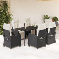 Set da Pranzo da Giardino 7 pz Nero con Cuscini in Polyrattan 3212957