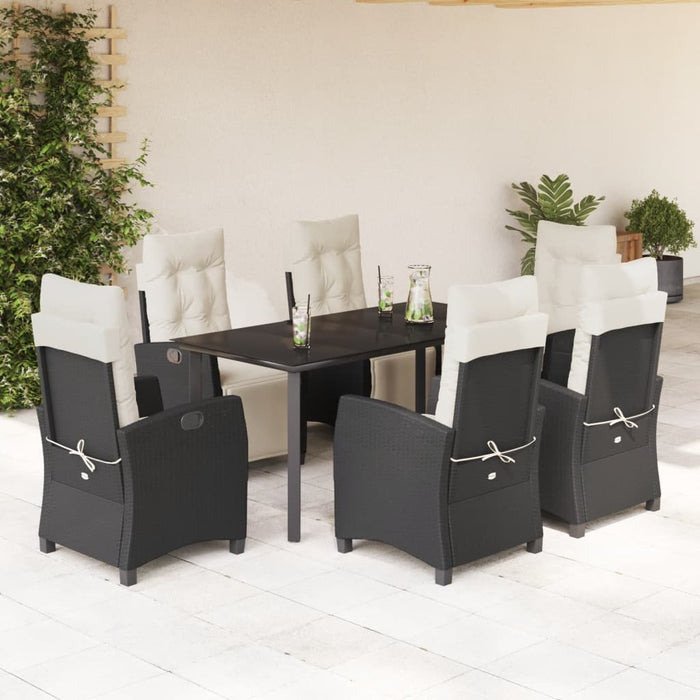 Set da Pranzo da Giardino 7 pz Nero con Cuscini in Polyrattan 3212957
