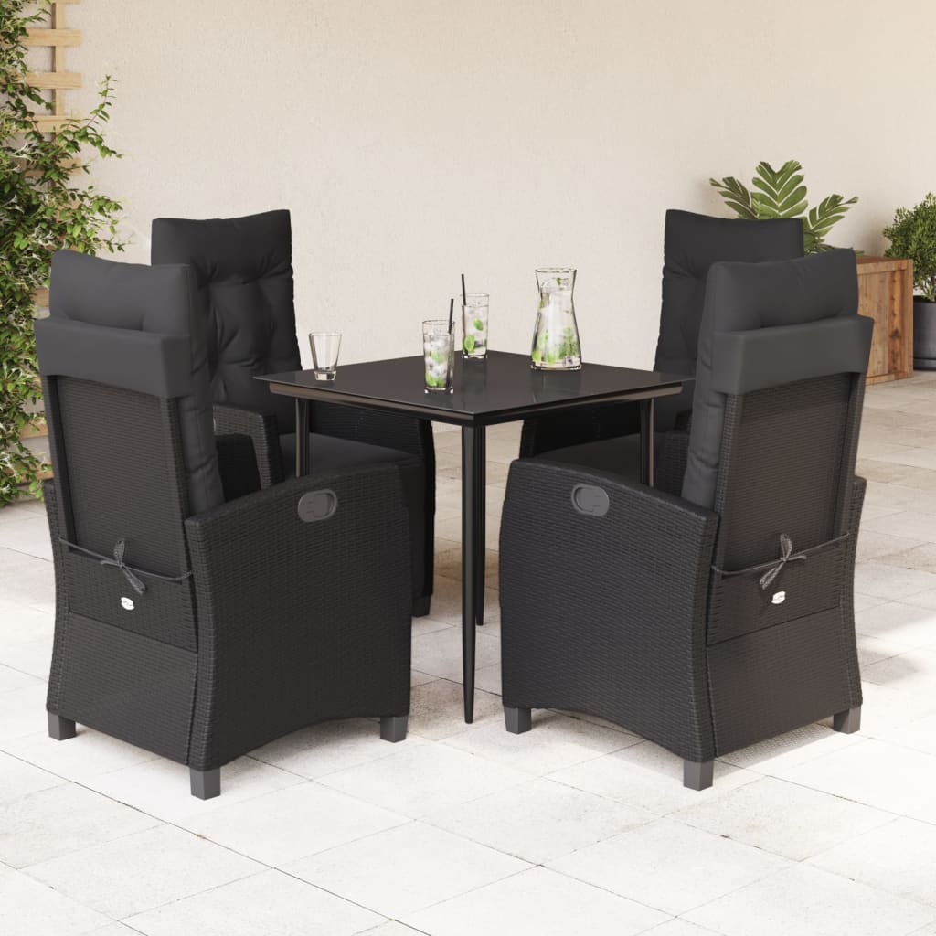 Set da Pranzo da Giardino 5 pz Nero con Cuscini in Polyrattan 3212961