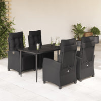 Set da Pranzo da Giardino 5 pz Nero con Cuscini in Polyrattan 3212963