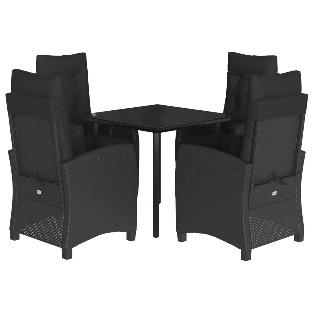 Set da Pranzo da Giardino 5 pz Nero con Cuscini in Polyrattan 3212968