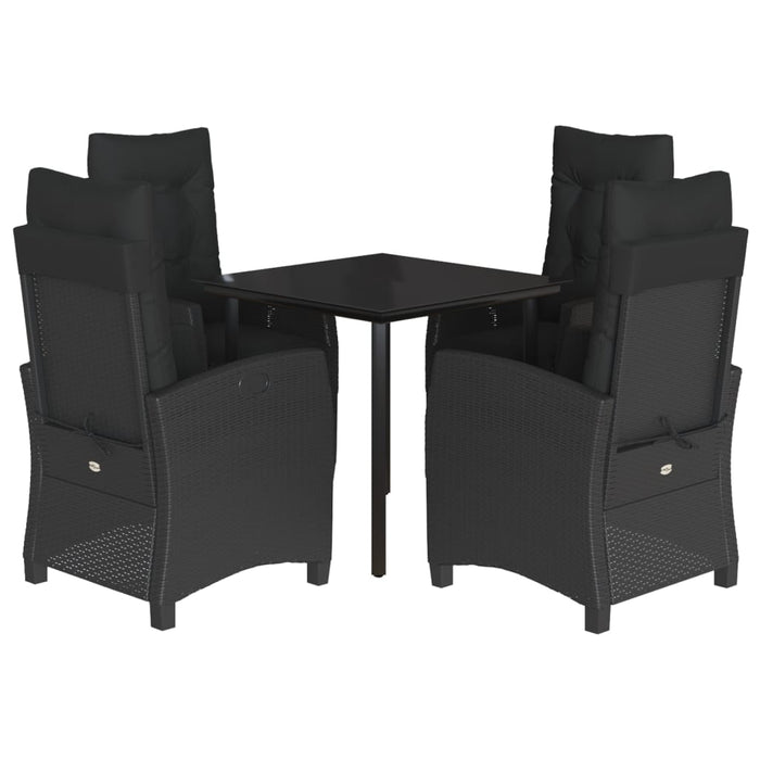 Set da Pranzo da Giardino 5 pz Nero con Cuscini in Polyrattan 3212968