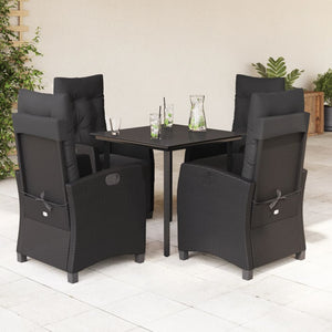Set da Pranzo da Giardino 5 pz Nero con Cuscini in Polyrattan 3212968