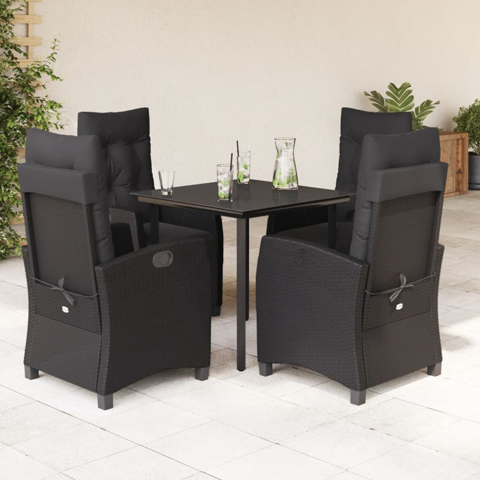 Set da Pranzo da Giardino 5 pz Nero con Cuscini in Polyrattan 3212968