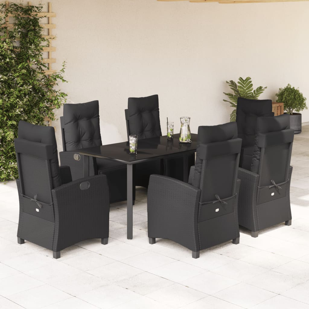 Set da Pranzo da Giardino 7 pz Nero con Cuscini in Polyrattancod mxl 116131