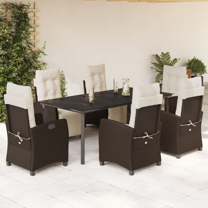 Set da Pranzo da Giardino 7pz con Cuscini in Polyrattan Marrone 3212986