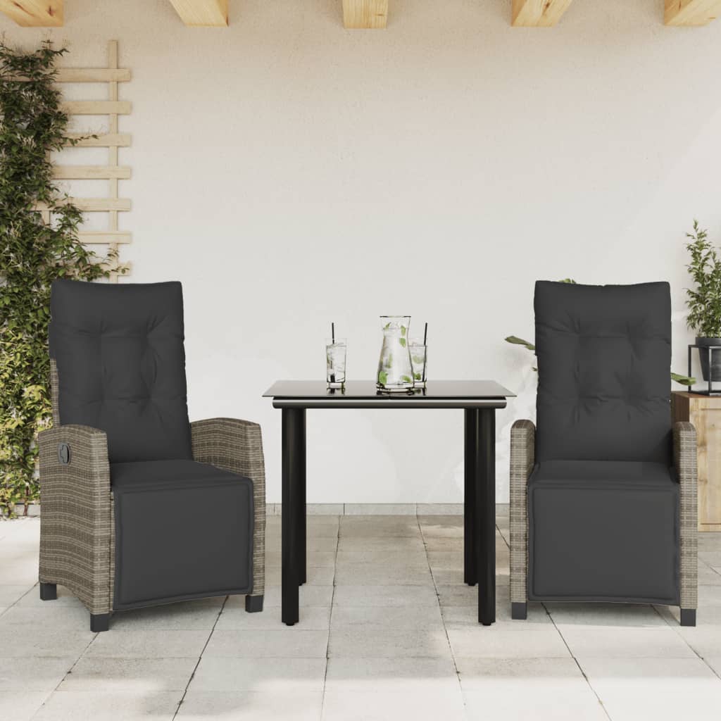 Set da Pranzo da Giardino 3 pz con Cuscini in Polyrattan Grigio 3212995