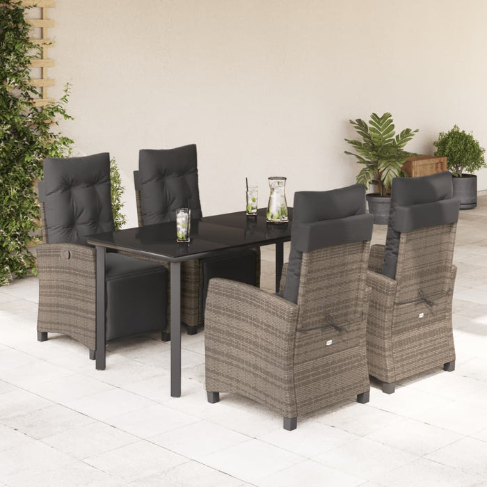 Set da Pranzo da Giardino 5 pz con Cuscini in Polyrattan Grigiocod mxl 87081
