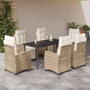 Set da Pranzo da Giardino 7 pz con Cuscini Beige in Polyrattan 3213006
