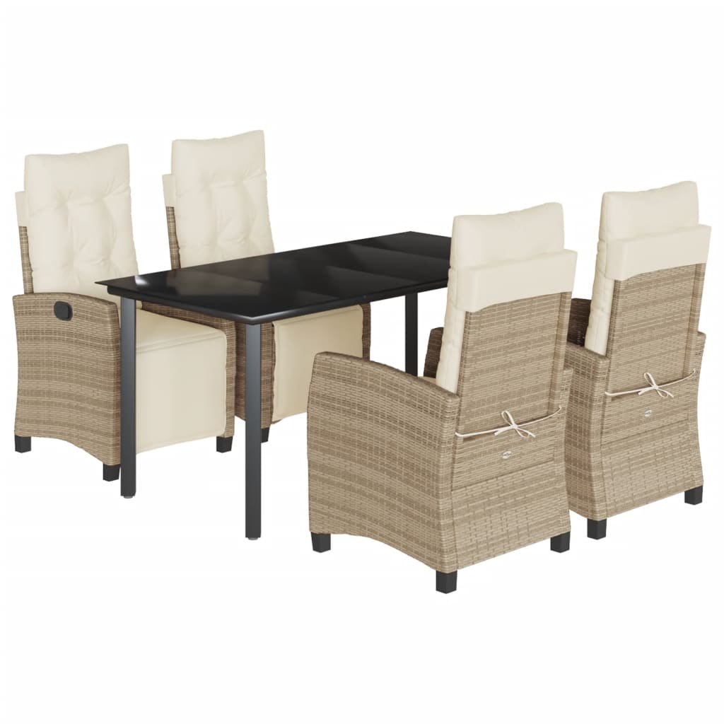 Set da Pranzo da Giardino 5 pz con Cuscini Beige in Polyrattan