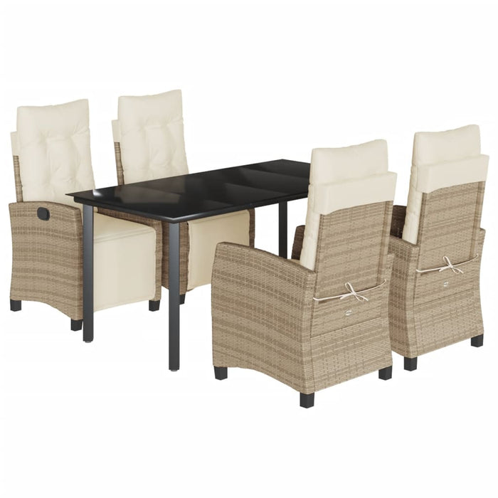 Set da Pranzo da Giardino 5 pz con Cuscini Beige in Polyrattan