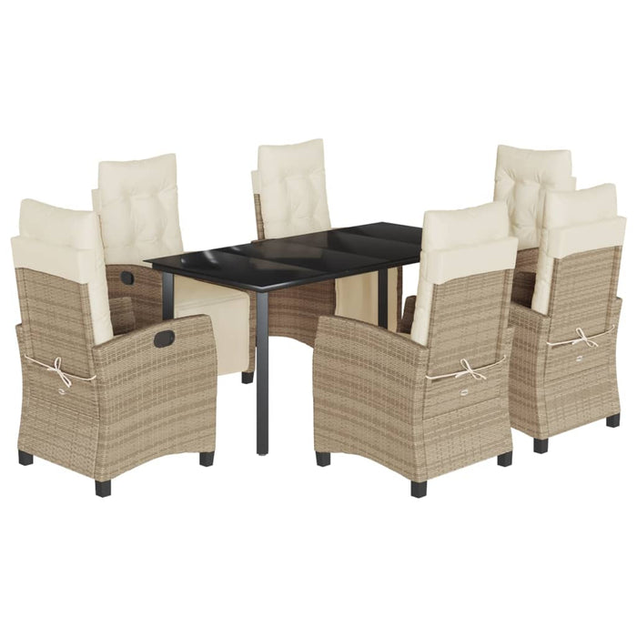 Set da Pranzo da Giardino 7 pz con Cuscini Beige in Polyrattan