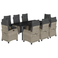 Set Pranzo da Giardino 9pz con Cuscini Grigio Chiaro Polyrattan 3213043