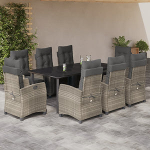 Set Pranzo da Giardino 9pz con Cuscini Grigio Chiaro Polyrattan 3213043