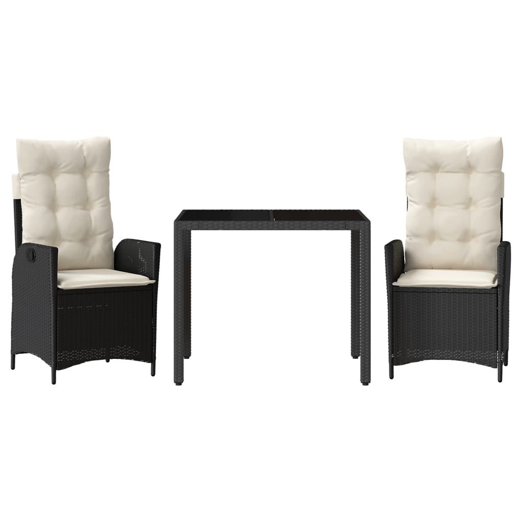 Set da Pranzo da Giardino 3 pz con Cuscini Nero in Polyrattan 3213058