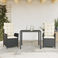 Set da Pranzo da Giardino 3 pz con Cuscini Nero in Polyrattan 3213058