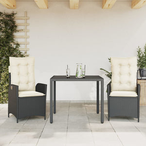 Set da Pranzo da Giardino 3 pz con Cuscini Nero in Polyrattan 3213058