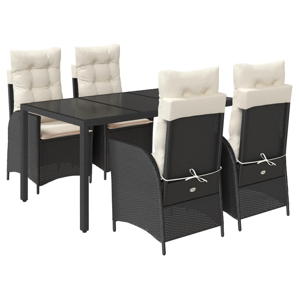 Set da Pranzo da Giardino 5 pz Nero con Cuscini in Polyrattan 3213061