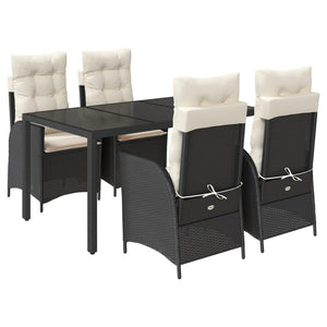 Set da Pranzo da Giardino 5 pz Nero con Cuscini in Polyrattan 3213061