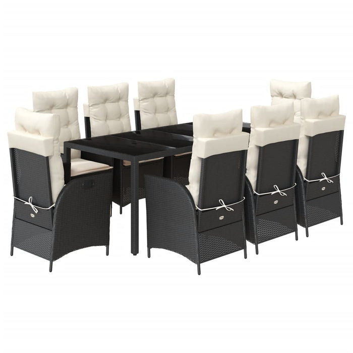 Set da Pranzo da Giardino 9 pz con Cuscini Nero in Polyrattan 3213066
