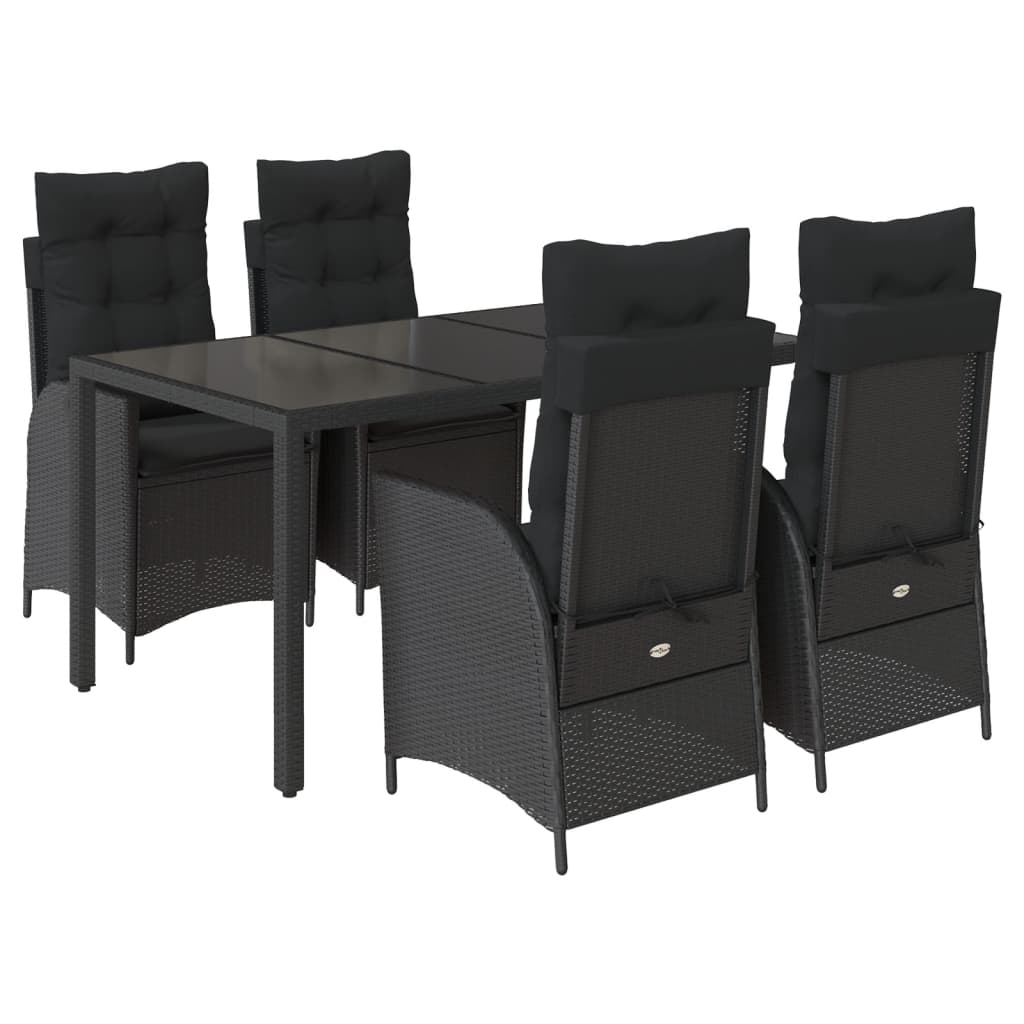 Set da Pranzo da Giardino 5 pz Nero con Cuscini in Polyrattan 3213070