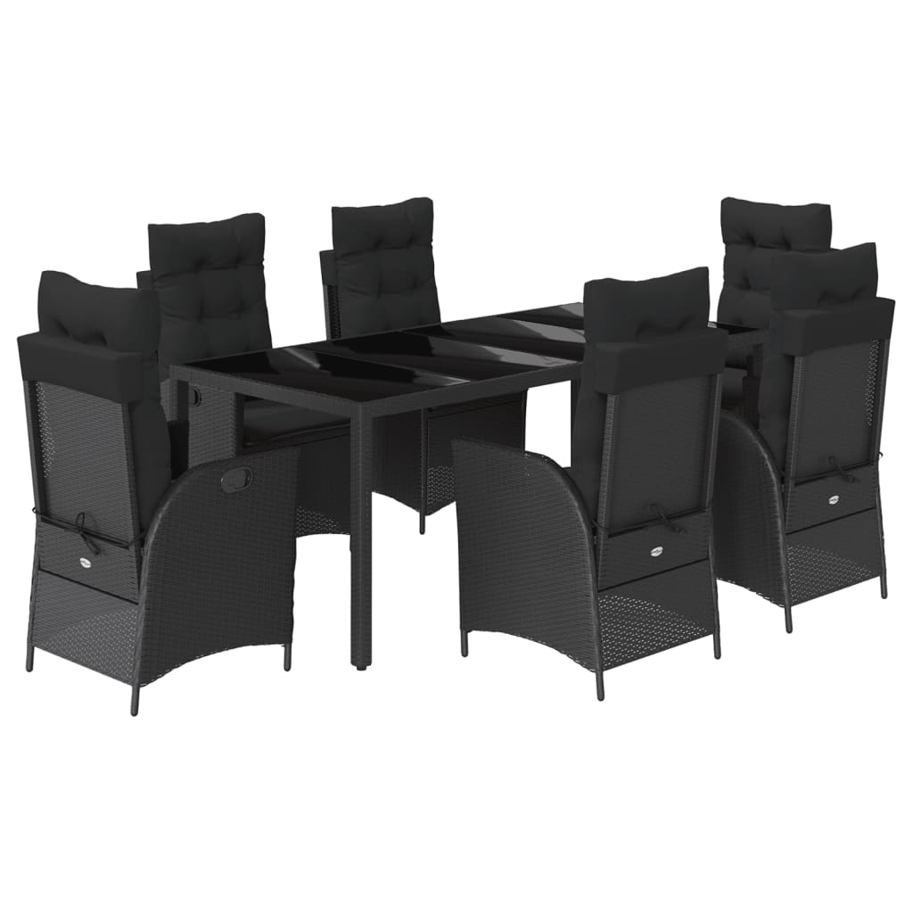 Set da Pranzo da Giardino 7 pz Nero con Cuscini in Polyrattan 3213073
