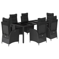 Set da Pranzo da Giardino 7 pz Nero con Cuscini in Polyrattan 3213073
