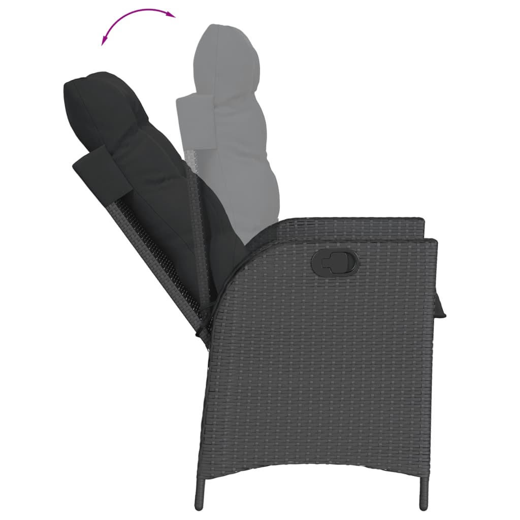 Set da Pranzo da Giardino 7 pz Nero con Cuscini in Polyrattan 3213073