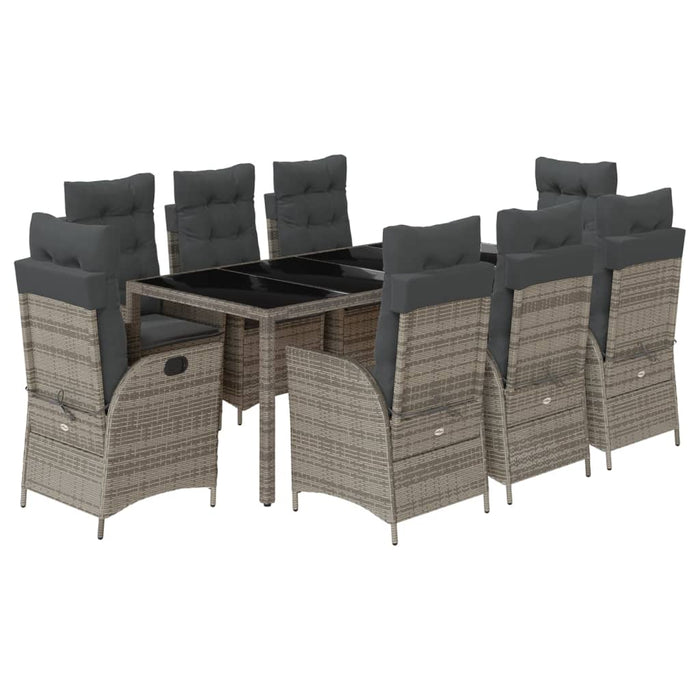 Set da Pranzo da Giardino 9 pz con Cuscini in Polyrattan Grigio