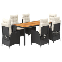 Set da Pranzo da Giardino 7 pz Nero con Cuscini in Polyrattan 3213091