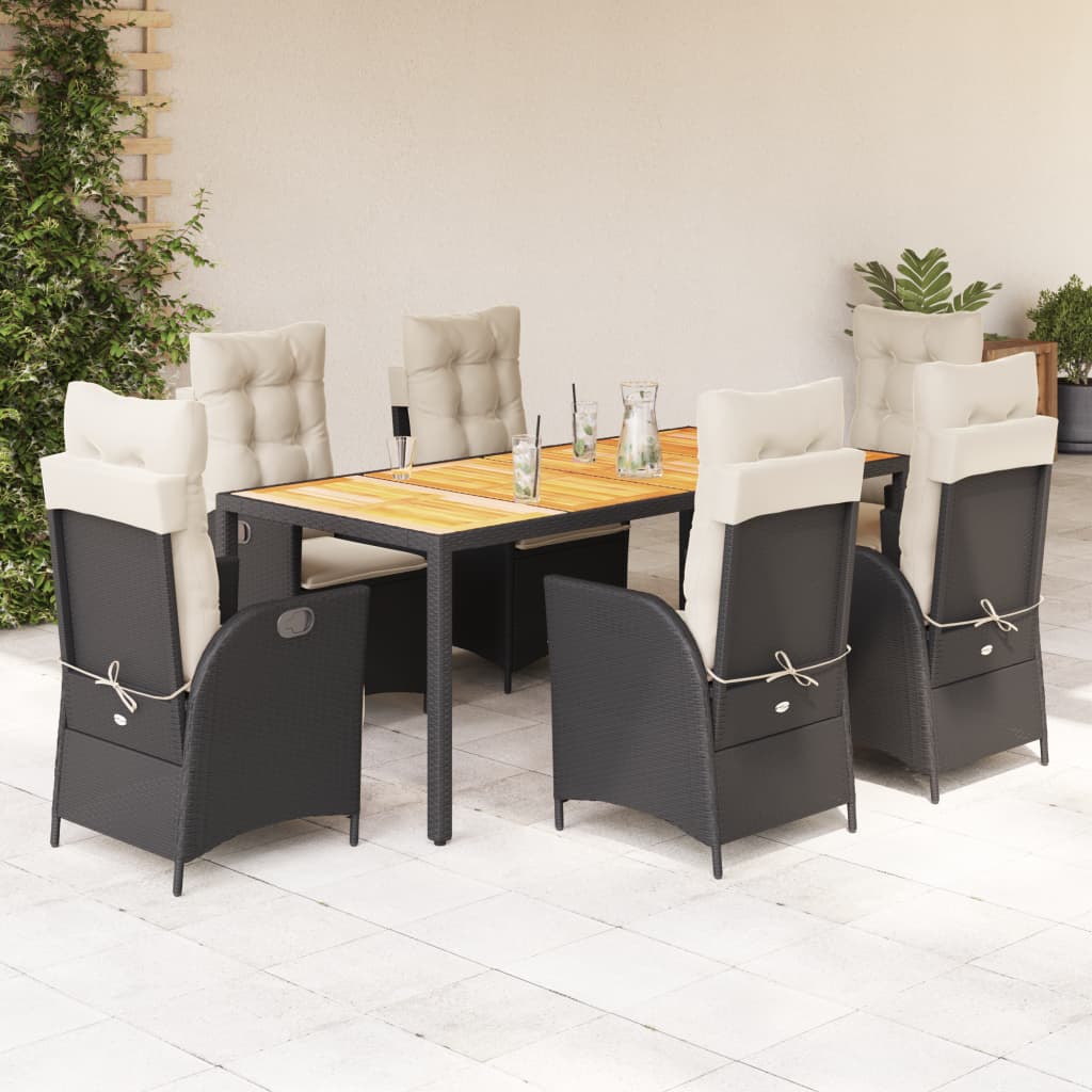 Set da Pranzo da Giardino 7 pz Nero con Cuscini in Polyrattan 3213091