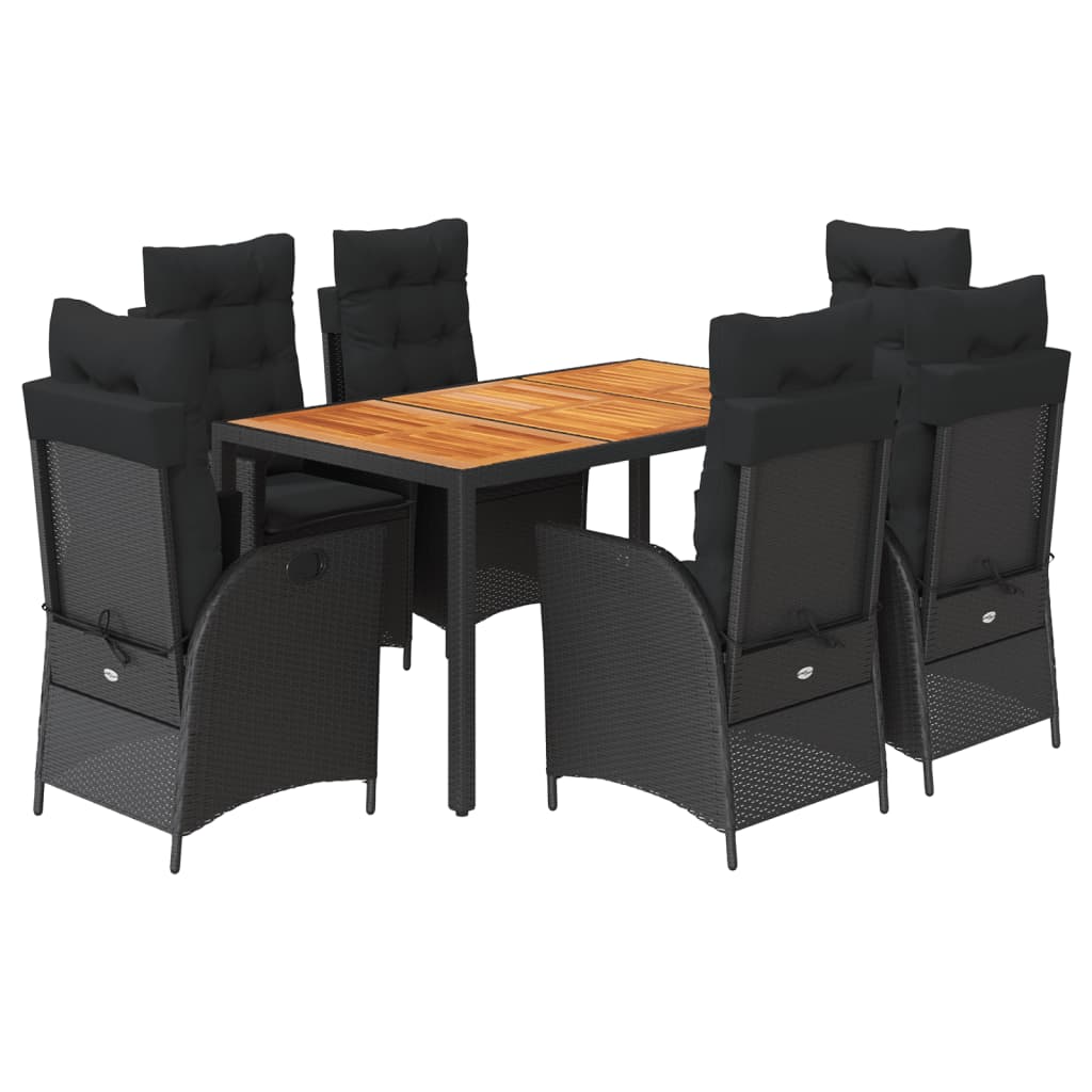 Set da Pranzo da Giardino 7 pz Nero con Cuscini in Polyrattan 3213099