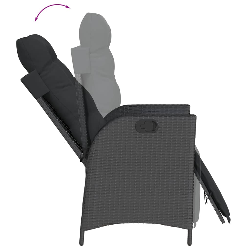 Set da Pranzo da Giardino 7 pz Nero con Cuscini in Polyrattan 3213099