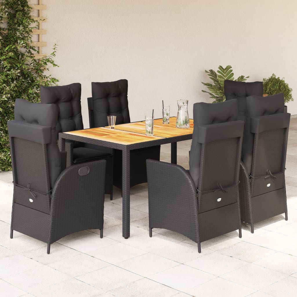 Set da Pranzo da Giardino 7 pz Nero con Cuscini in Polyrattan 3213099