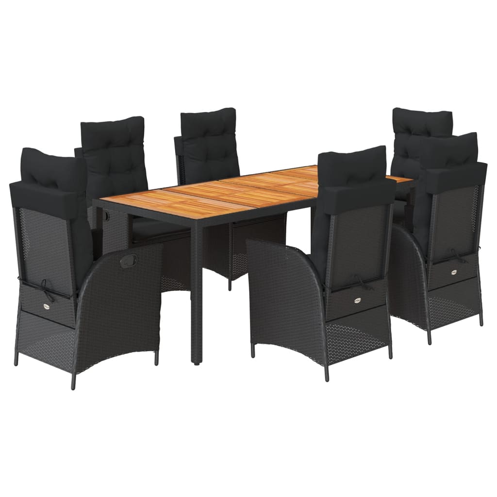 Set da Pranzo da Giardino 7 pz Nero con Cuscini in Polyrattan 3213100