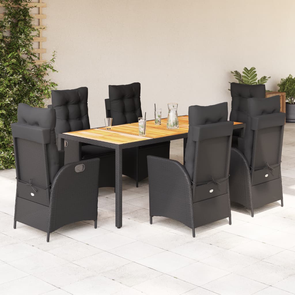 Set da Pranzo da Giardino 7 pz Nero con Cuscini in Polyrattan 3213100