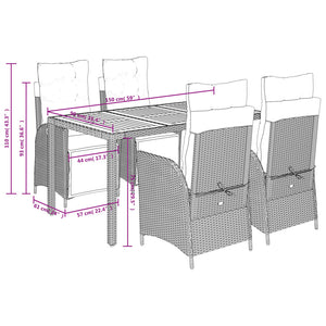 Set da Pranzo da Giardino 5 pz con Cuscini in Polyrattan Grigio 3213106