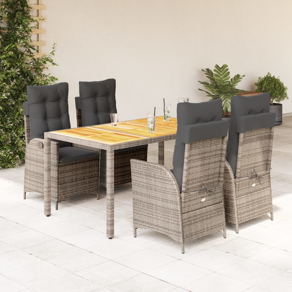 Set da Pranzo da Giardino 5 pz con Cuscini in Polyrattan Grigio 3213106