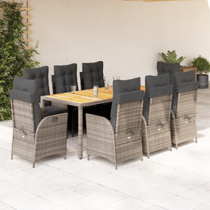 vidaXL Set da Pranzo da Giardino 9 pz con Cuscini in Polyrattan Grigio