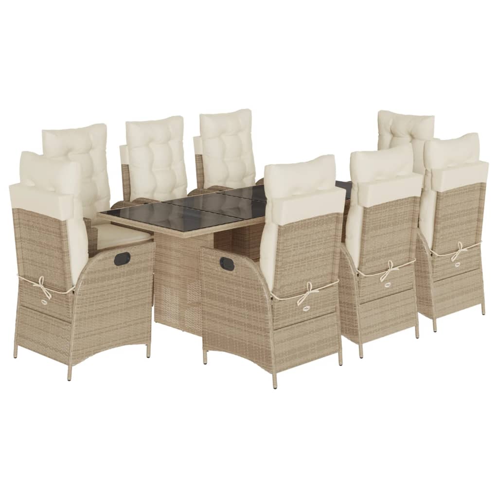 Set da Pranzo da Giardino 9 pz con Cuscini Beige in Polyrattan 3213125